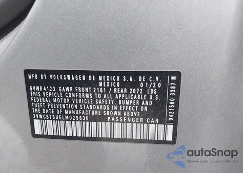 2020 Volkswagen Jetta 1.4T R-Line/1.4T S/1.4T Se из США, поврежденный, VIN 3VWCB7BU5LM025636